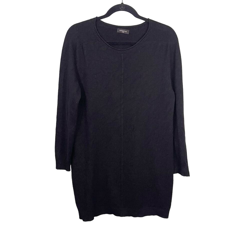 Natacha Paris Women's Black Scoop Neck Long Sleeve Ribbed Trim Sweater Size S/M